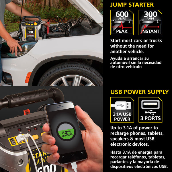 600/300 Amp 12V Jump Starter with LED Light and USB